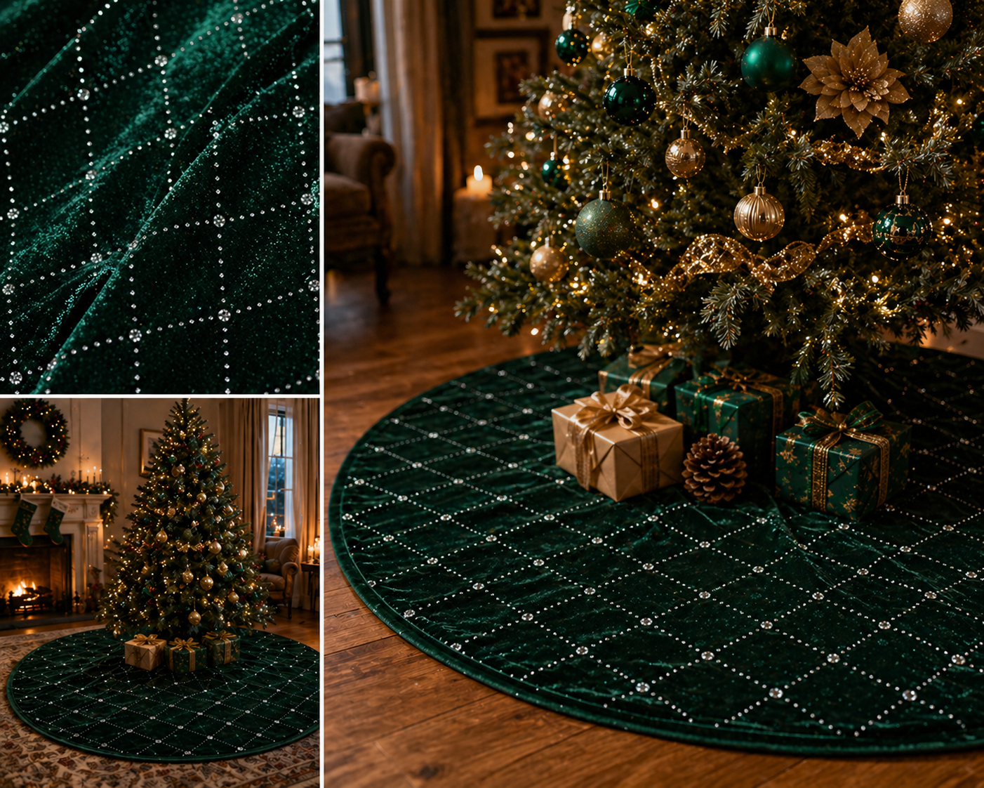 Luxury Velvet Christmas Tree Skirt with Rhinestone Pattern – Custom Holiday Tree Base Cover | Wholesale & Sample Available
