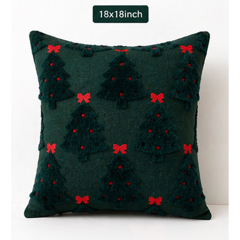 Wholesale Christmas Tree Embroidered Throw Pillow Cover | Custom Holiday Cushion Cover | MOQ Bulk Order + Sample Available