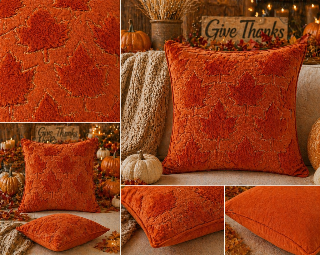 Thanksgiving Velvet Maple Leaf Pillow Covers – Autumn Decorative Cushion Case with Hidden Zipper | Wholesale & Custom