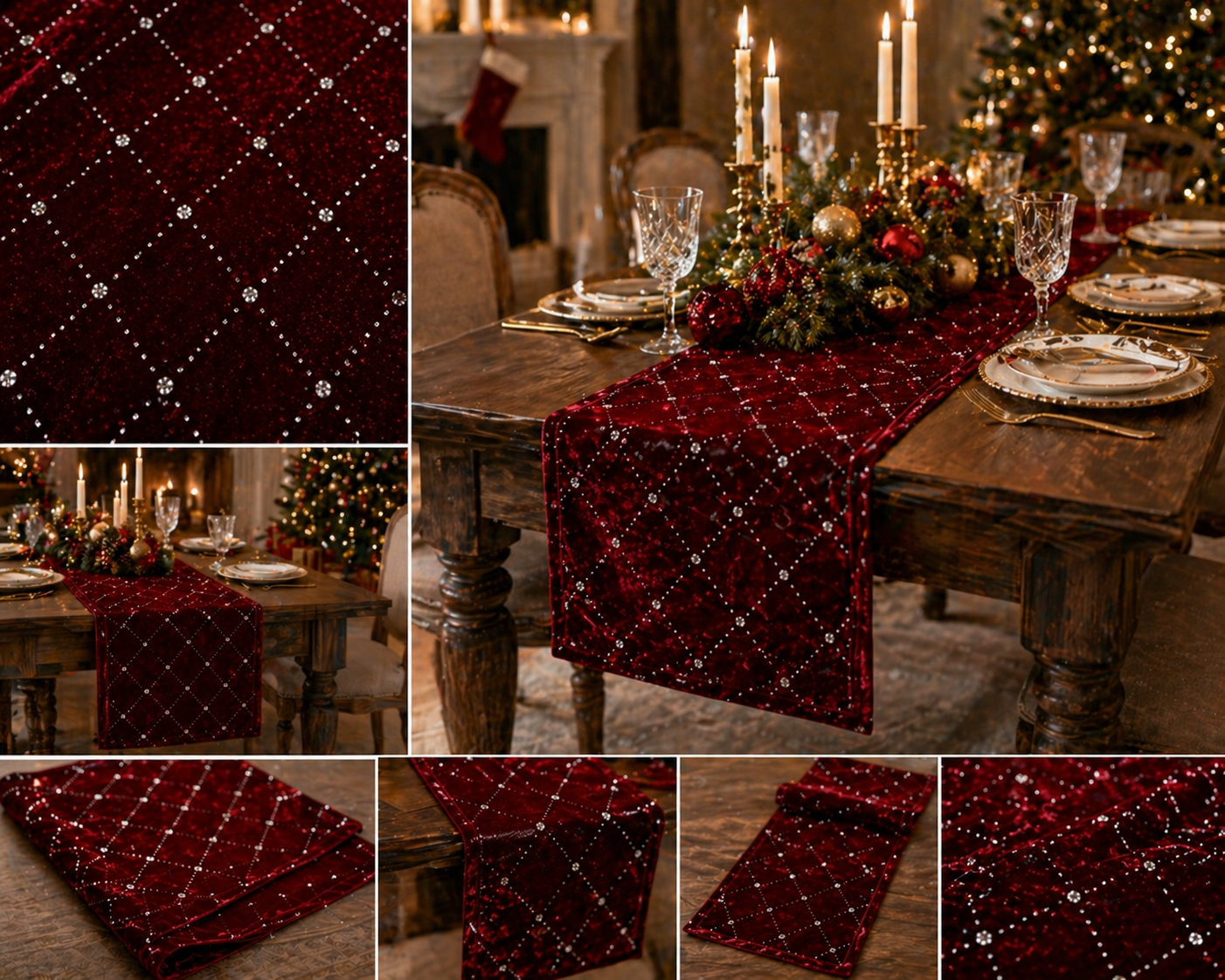 Elegant velvet table runner designed for festive dining settings and bulk buyers.