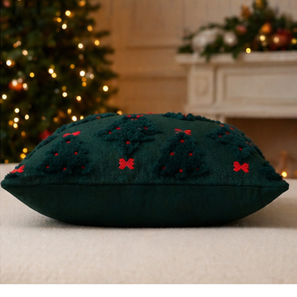 Wholesale Christmas Tree Embroidered Throw Pillow Cover | Custom Holiday Cushion Cover | MOQ Bulk Order + Sample Available