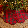 Red Plaid Christmas Tree Skirt with Velvet Bow – Classic Holiday Tree Base Cover for Wholesale & Custom Orders