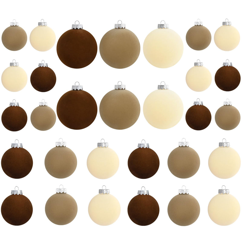 Wholesale 15 Pcs(3.9 In/100 mm) Velvet Christmas Ornaments Balls Set, Brown Green Neutral Christmas Tree Ornaments, Flocked Xmas Tree Balls Supplier