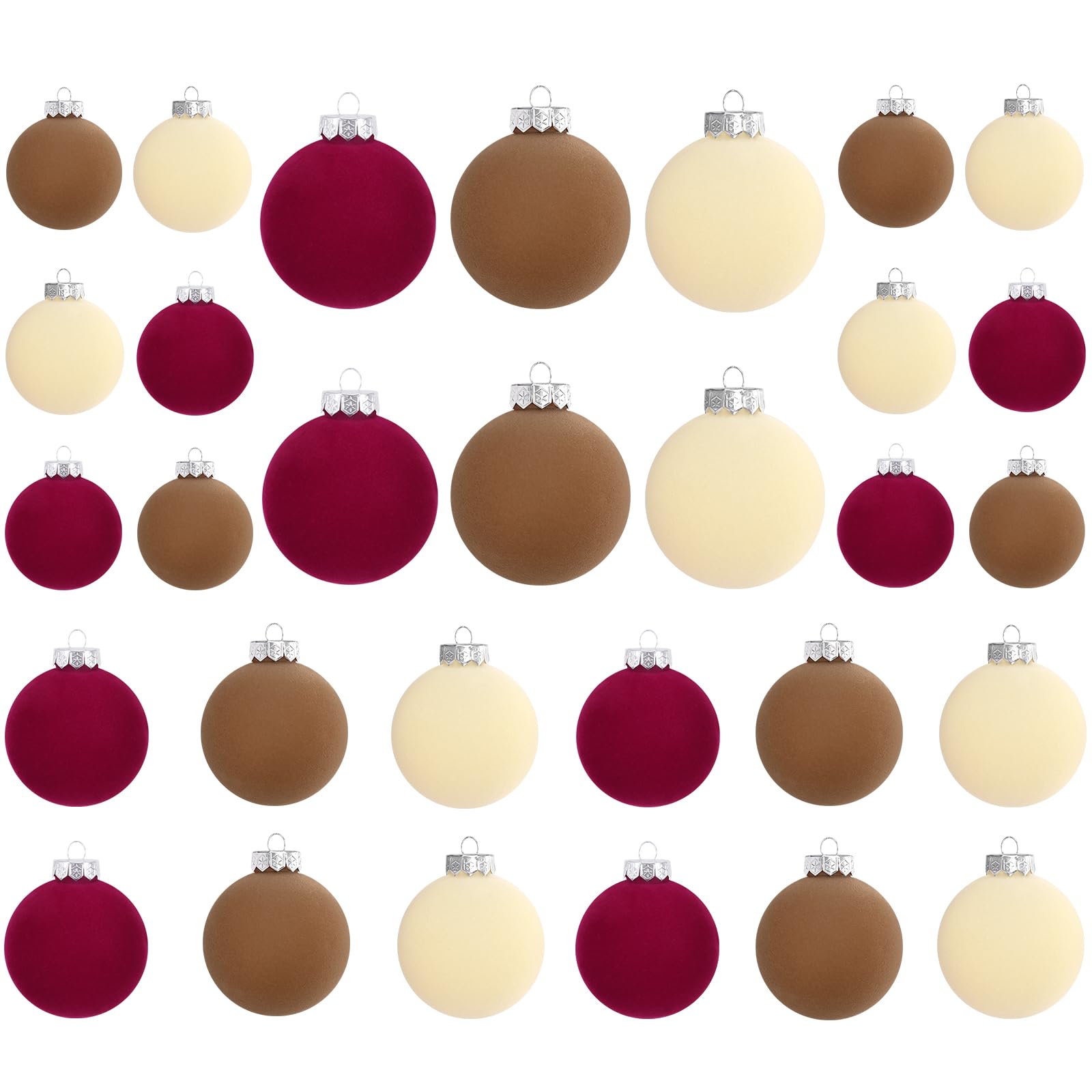 Wholesale 15 Pcs(3.9 In/100 mm) Velvet Christmas Ornaments Balls Set, Brown Green Neutral Christmas Tree Ornaments, Flocked Xmas Tree Balls Supplier
