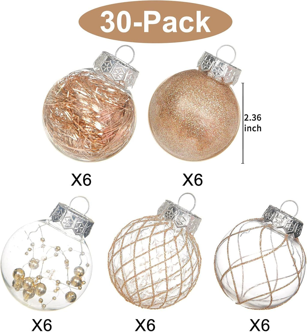Wholesale Clear Plastic Christmas Ball Ornaments, 30ct 2.36 Inch Champagne Balls for Tree Decoration