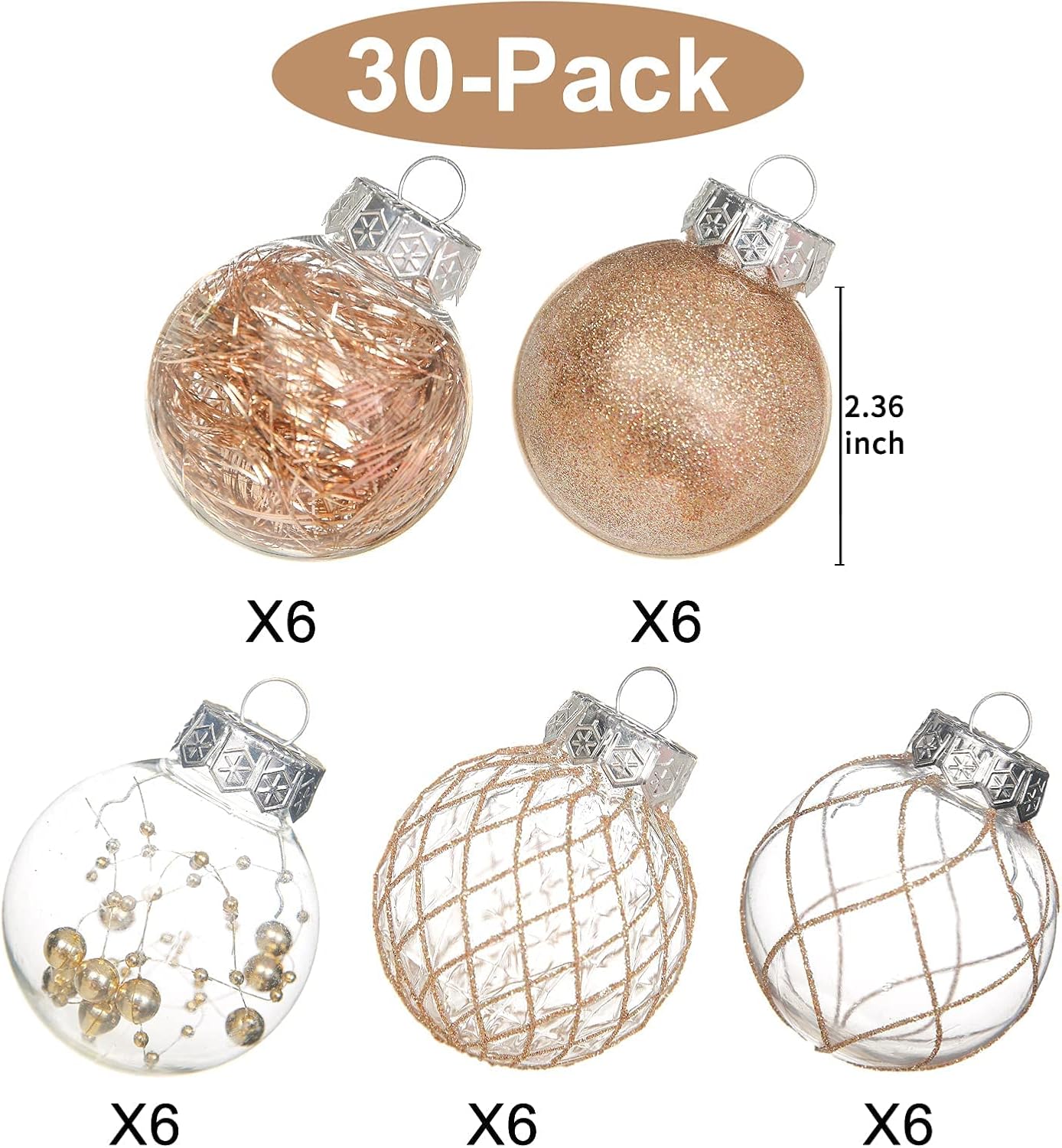 Wholesale Clear Plastic Christmas Ball Ornaments, 30ct 2.36 Inch Champagne Balls for Tree Decoration