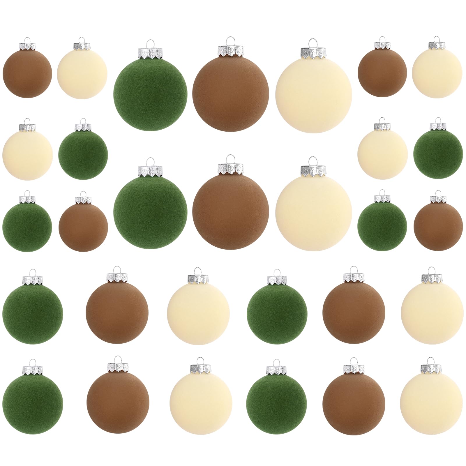 Wholesale 15 Pcs(3.9 In/100 mm) Velvet Christmas Ornaments Balls Set, Brown Green Neutral Christmas Tree Ornaments, Flocked Xmas Tree Balls Supplier
