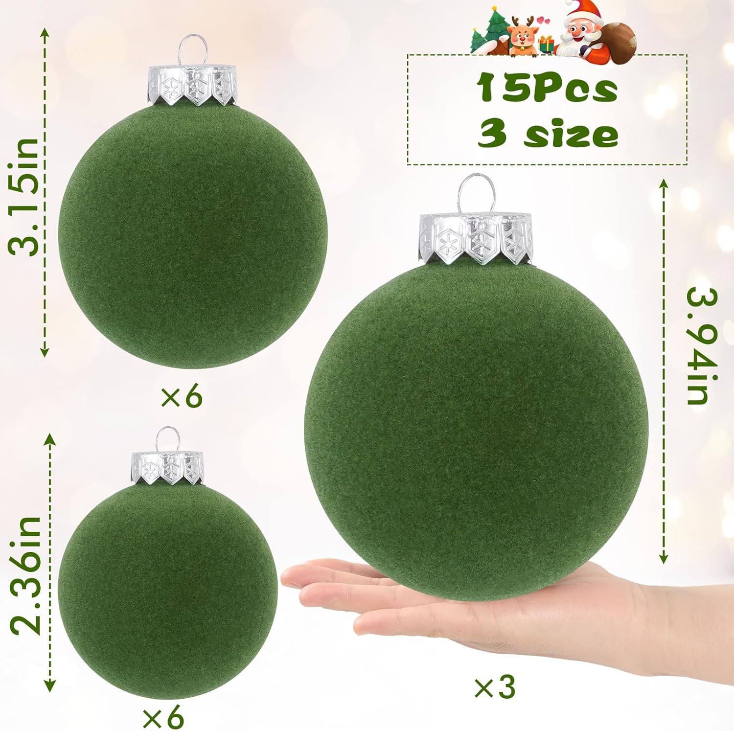 Wholesale 15 Pcs(3.9 In/100 mm) Velvet Christmas Ornaments Balls Set, Brown Green Neutral Christmas Tree Ornaments, Flocked Xmas Tree Balls Supplier