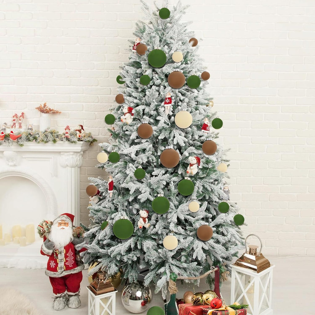 Wholesale 15 Pcs(3.9 In/100 mm) Velvet Christmas Ornaments Balls Set, Brown Green Neutral Christmas Tree Ornaments, Flocked Xmas Tree Balls Supplier