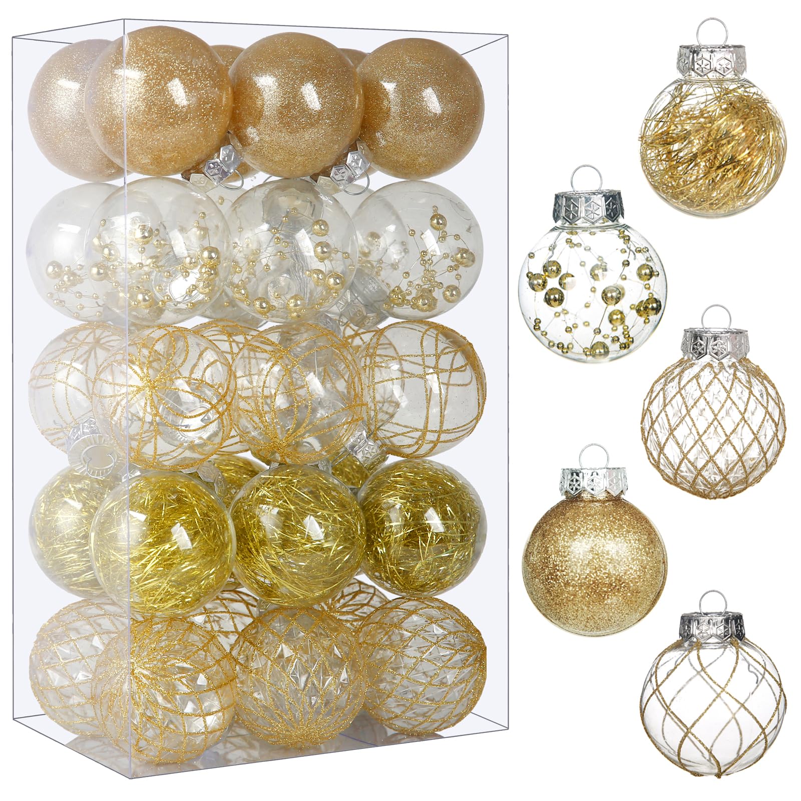 Wholesale Clear Plastic Christmas Ball Ornaments, 30ct 2.36 Inch Champagne Balls for Tree Decoration