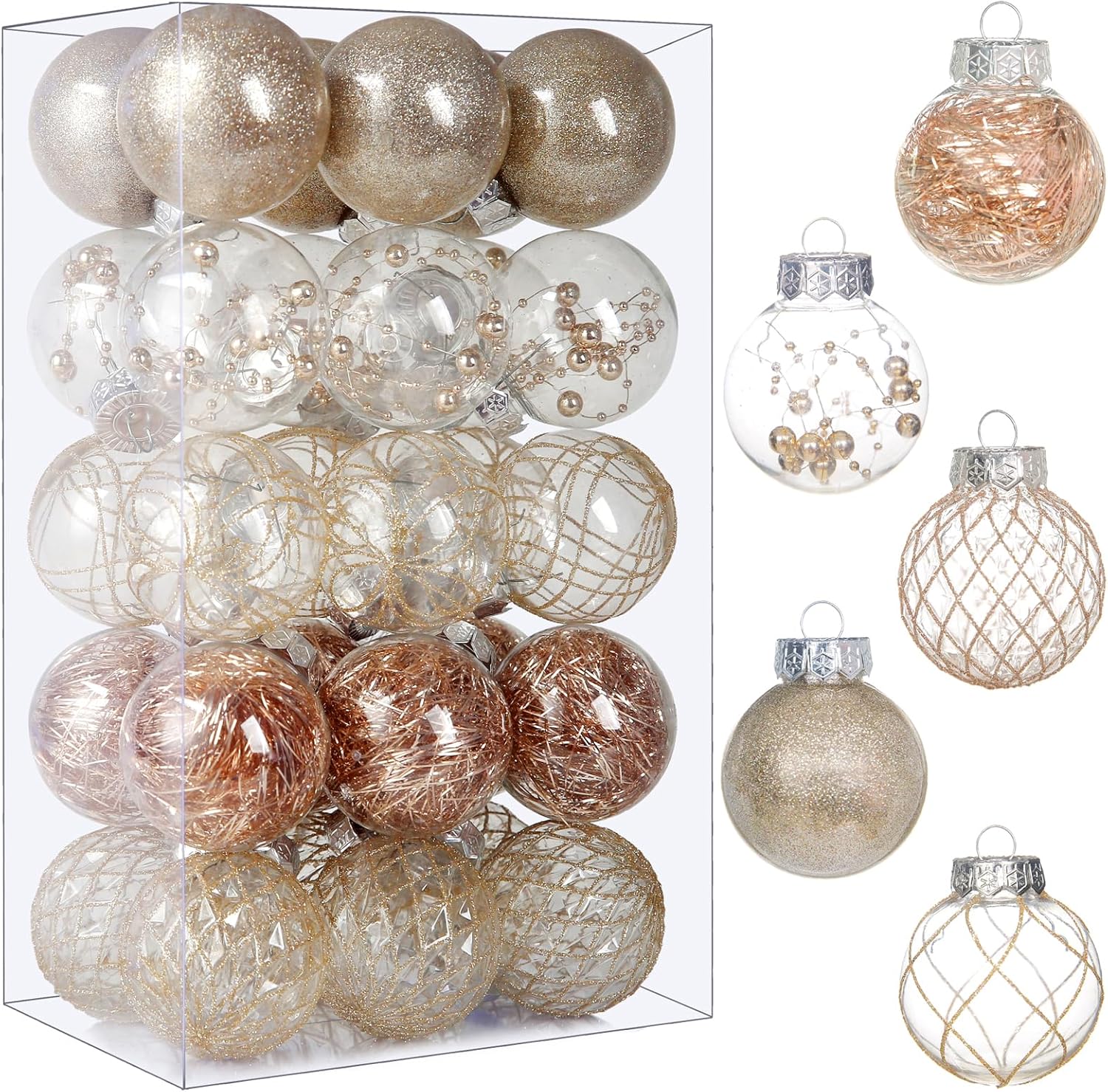 Wholesale Clear Plastic Christmas Ball Ornaments, 30ct 2.36 Inch Champagne Balls for Tree Decoration