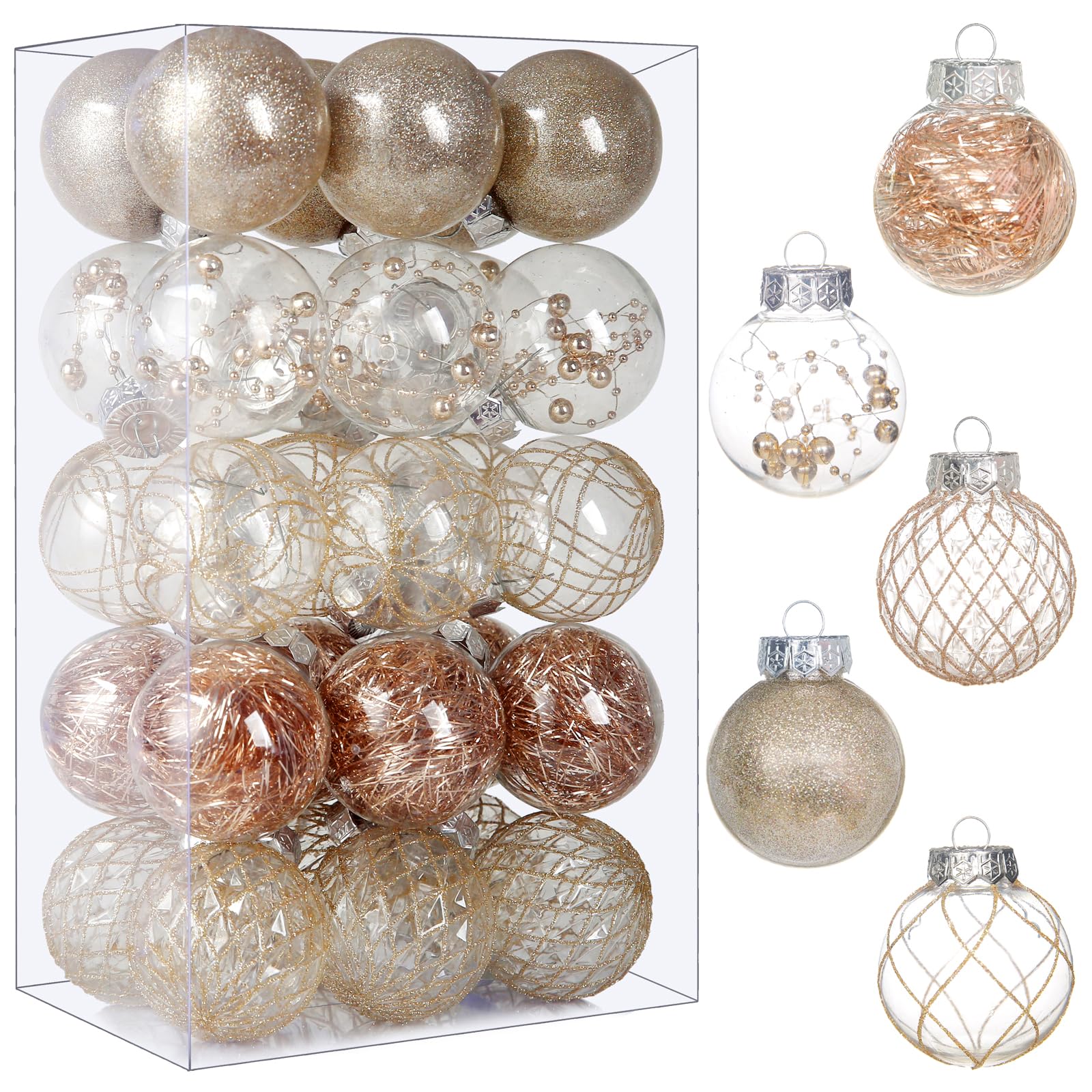 Wholesale Clear Plastic Christmas Ball Ornaments, 30ct 2.36 Inch Champagne Balls for Tree Decoration