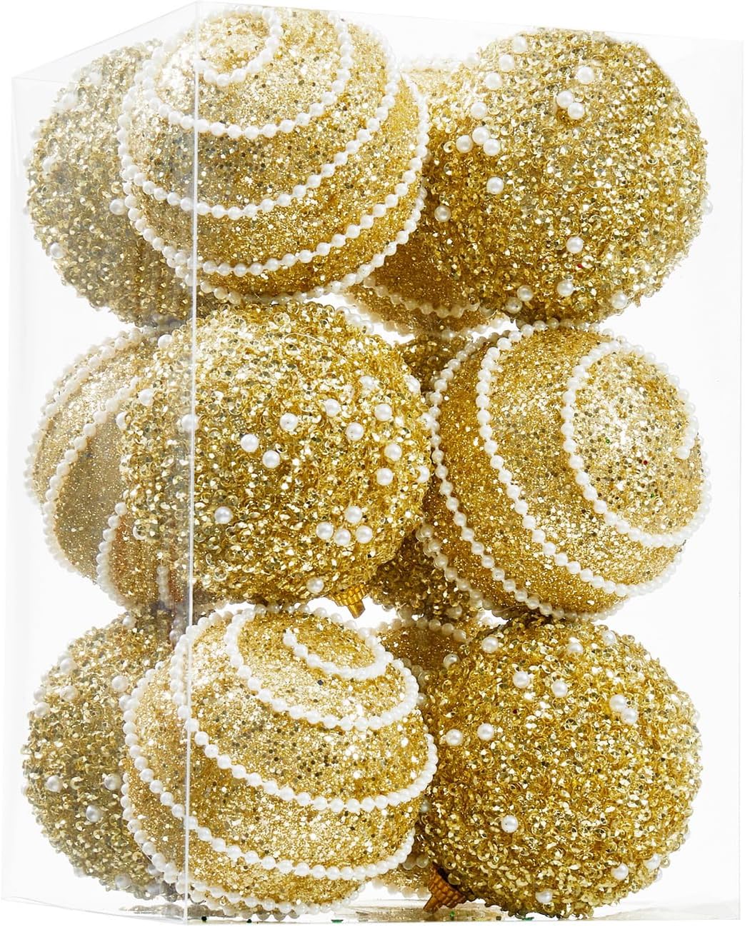 Gold Beaded Christmas Ball Ornament Set Wholesale | Luxury Glitter Holiday Decorations