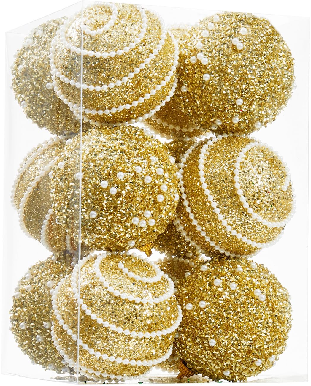 Gold Beaded Christmas Ball Ornament Set Wholesale | Luxury Glitter Holiday Decorations