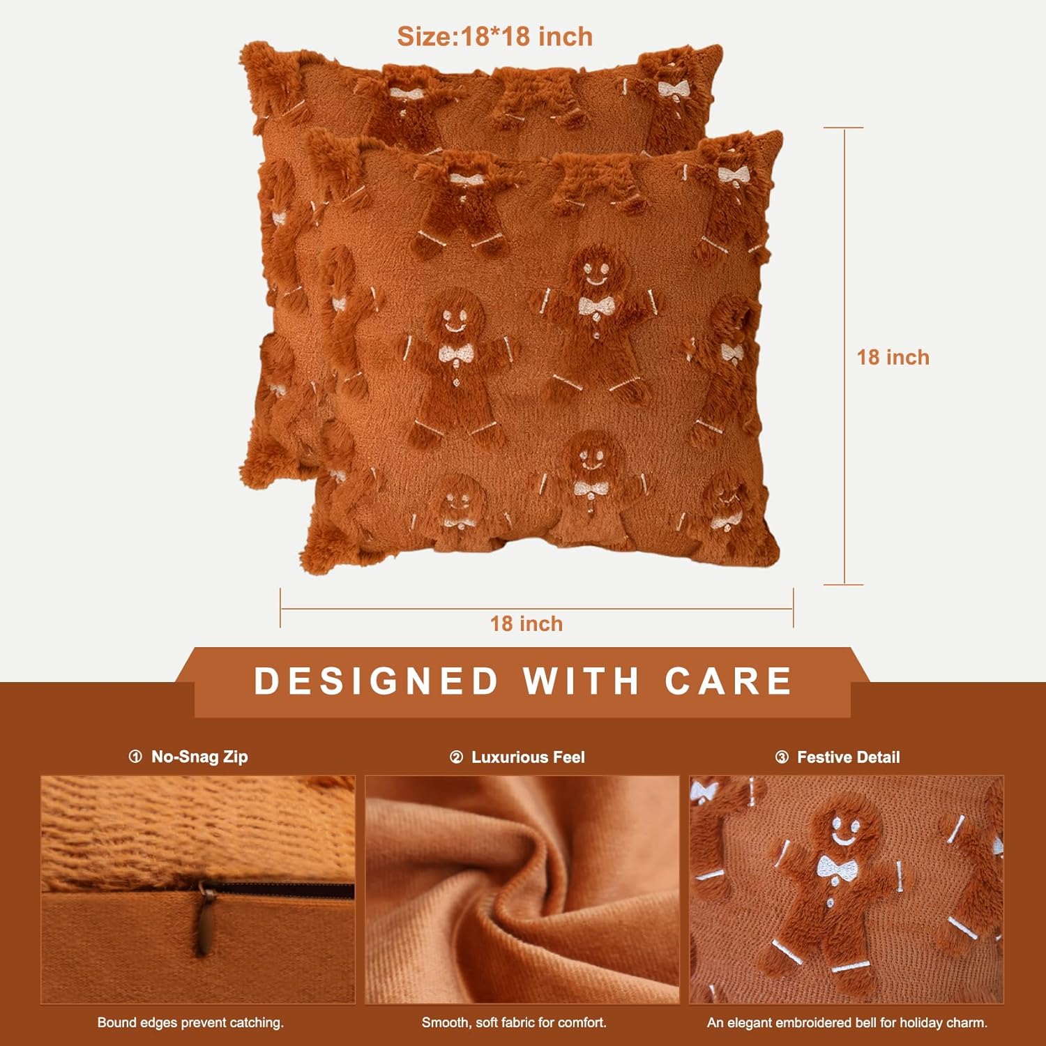 Wholesale Plush Gingerbread Man Pillow Cover 2pack