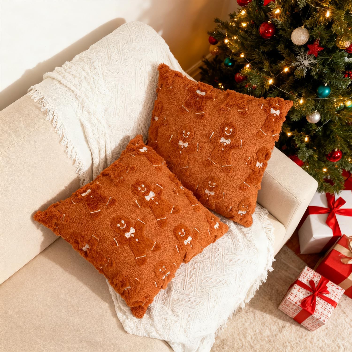 Wholesale Plush Gingerbread Man Pillow Cover 2pack