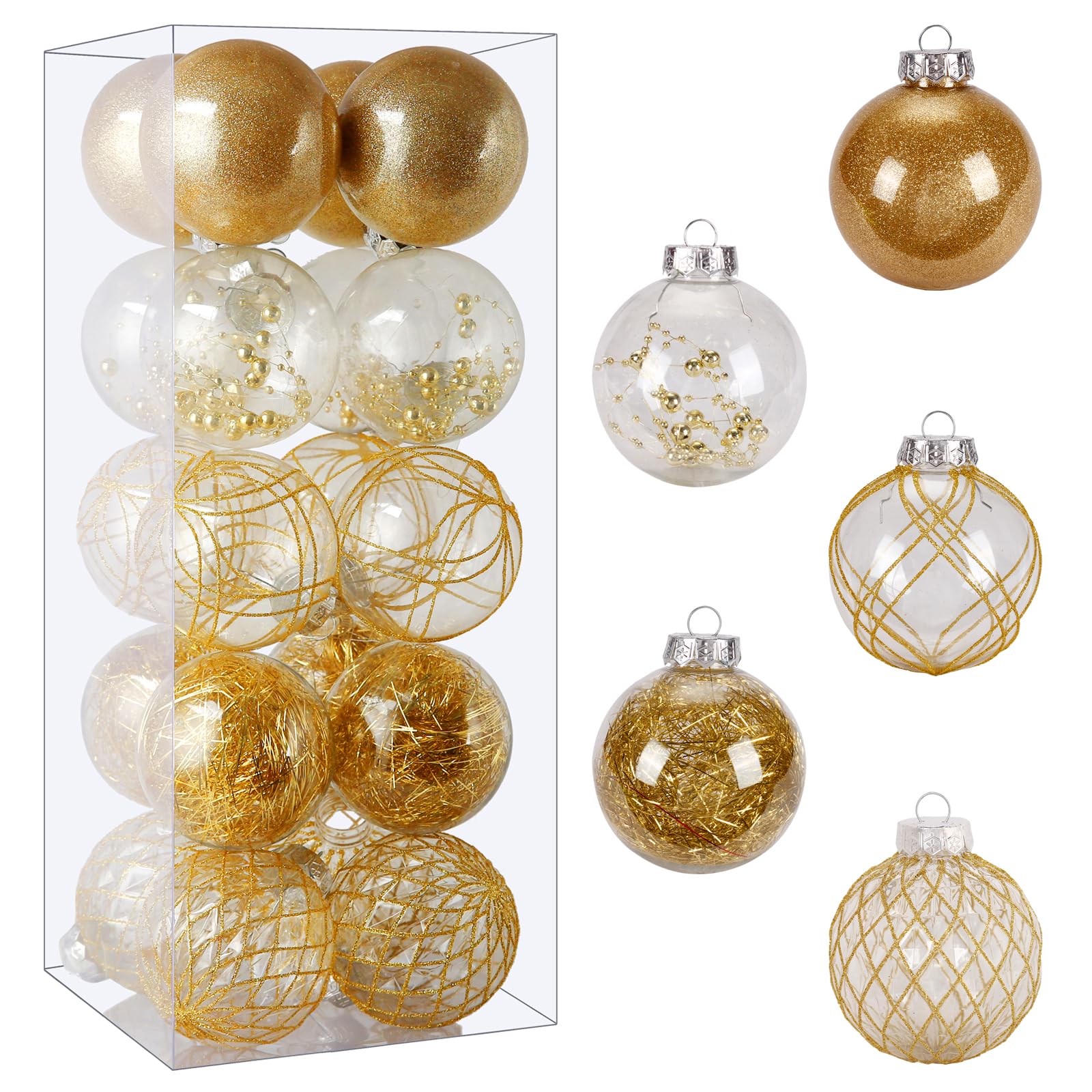 Wholesale Clear Plastic Christmas Ball Ornaments, 30ct 2.36 Inch Champagne Balls for Tree Decoration