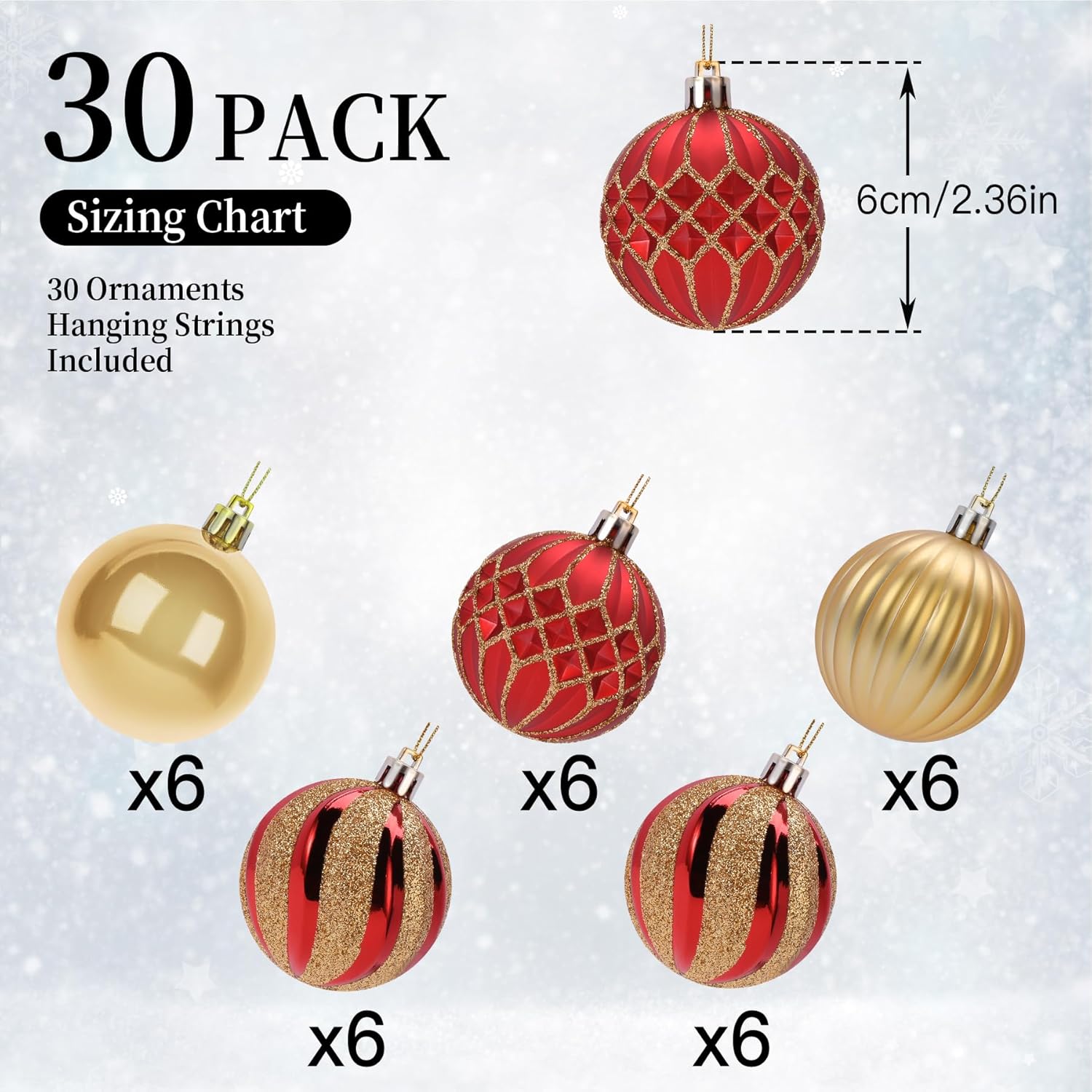 30ct 2.36 Inch Christmas Tree Balls Ornaments, Colored Shatterproof Plastic Decorative Baubles Wholesale | Luxury Holiday Decor Supplier