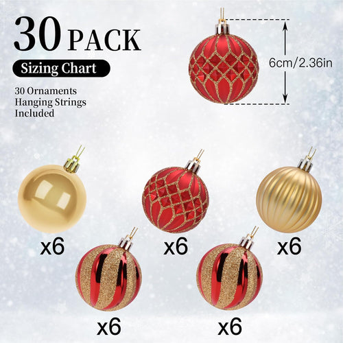 30ct 2.36 Inch Christmas Tree Balls Ornaments, Colored Shatterproof Plastic Decorative Baubles Wholesale | Luxury Holiday Decor Supplier