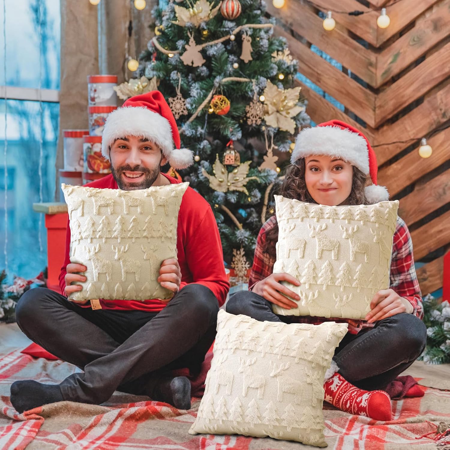 Wholesale Plush Reindeer Christmas Tree Pillow Covers | Holiday Cushion Supplier
