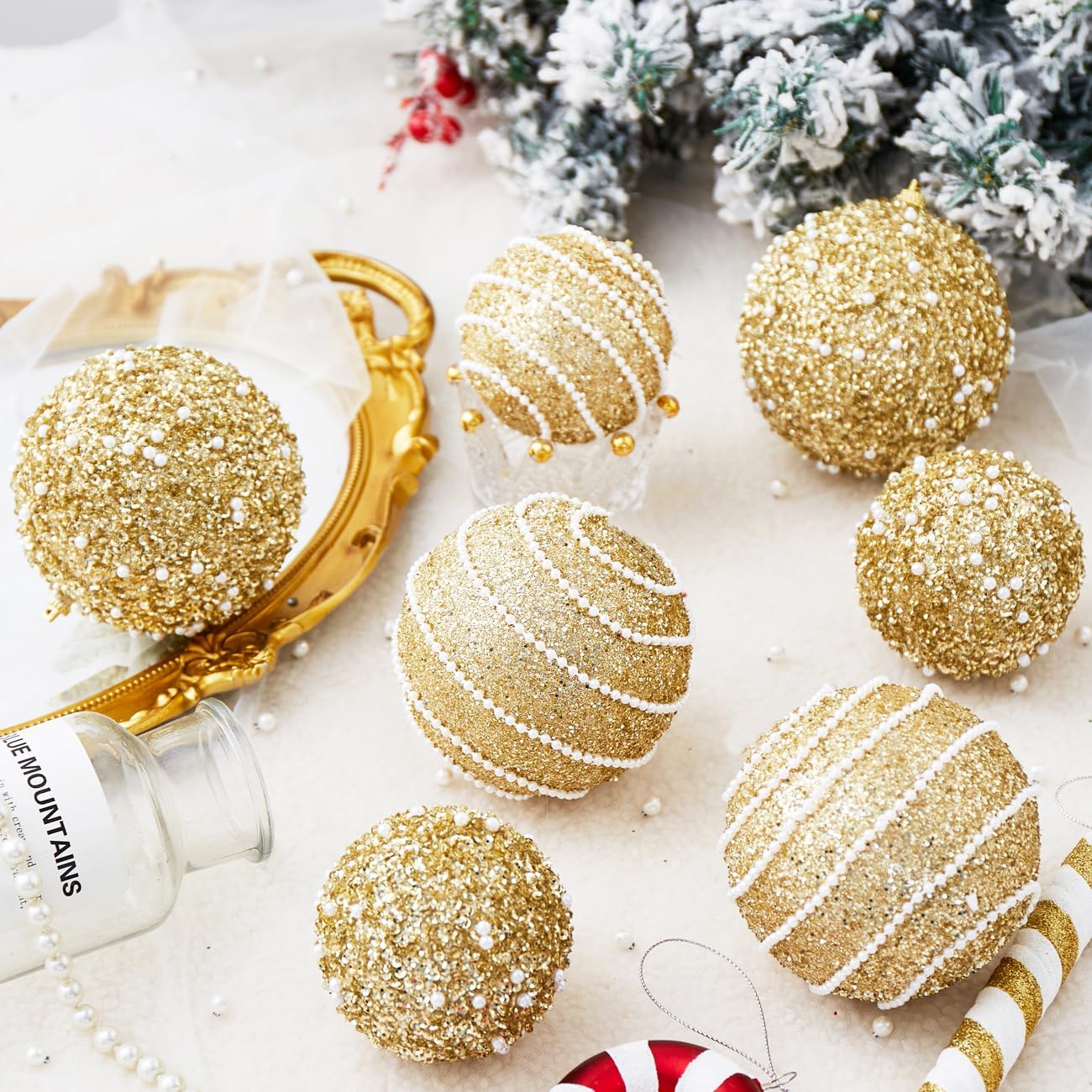 Gold Beaded Christmas Ball Ornament Set Wholesale | Luxury Glitter Holiday Decorations