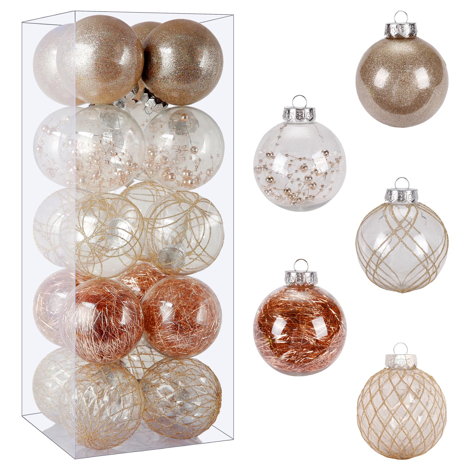 Wholesale Clear Plastic Christmas Ball Ornaments, 30ct 2.36 Inch Champagne Balls for Tree Decoration