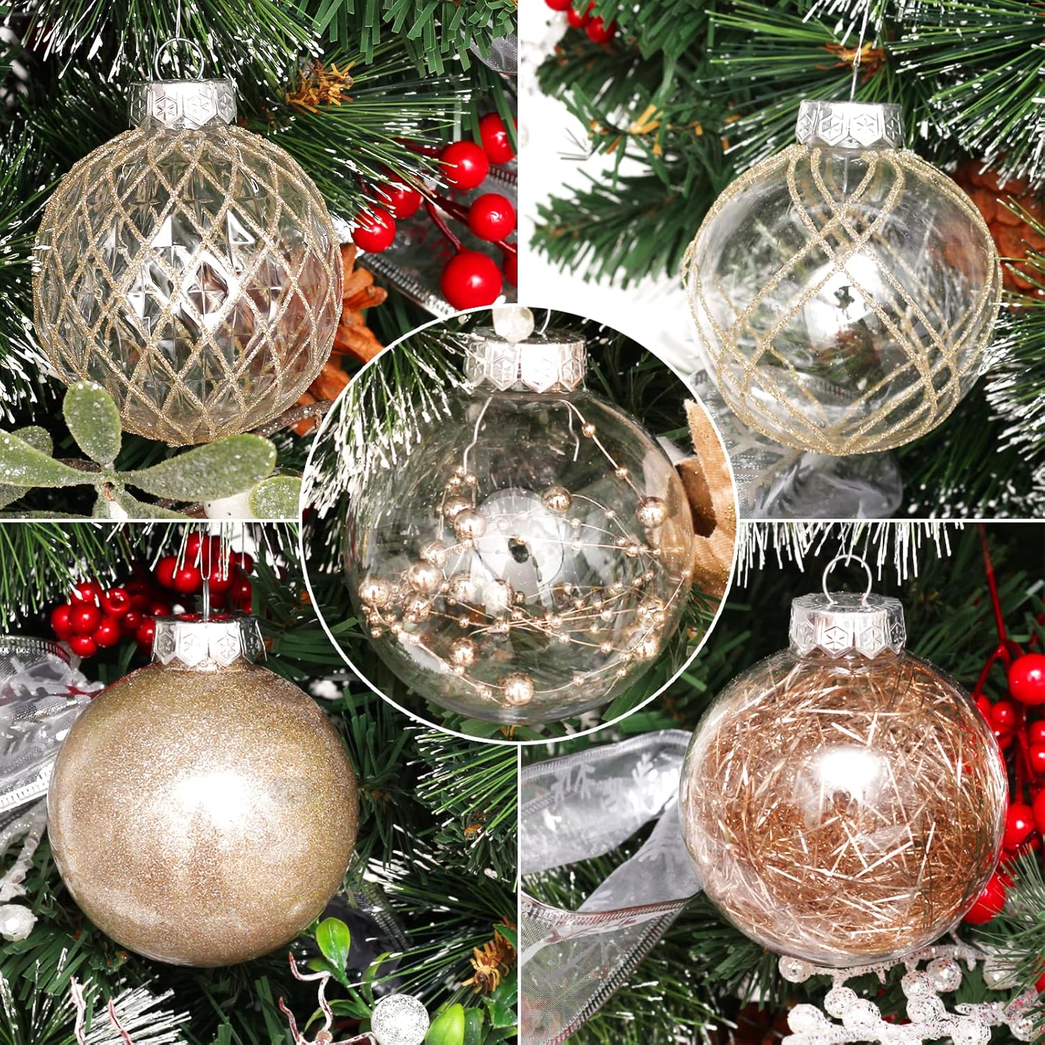 Wholesale Clear Plastic Christmas Ball Ornaments, 30ct 2.36 Inch Champagne Balls for Tree Decoration