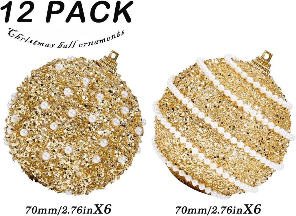 Gold Beaded Christmas Ball Ornament Set Wholesale | Luxury Glitter Holiday Decorations