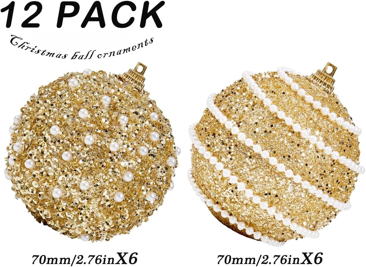 Gold Beaded Christmas Ball Ornament Set Wholesale | Luxury Glitter Holiday Decorations